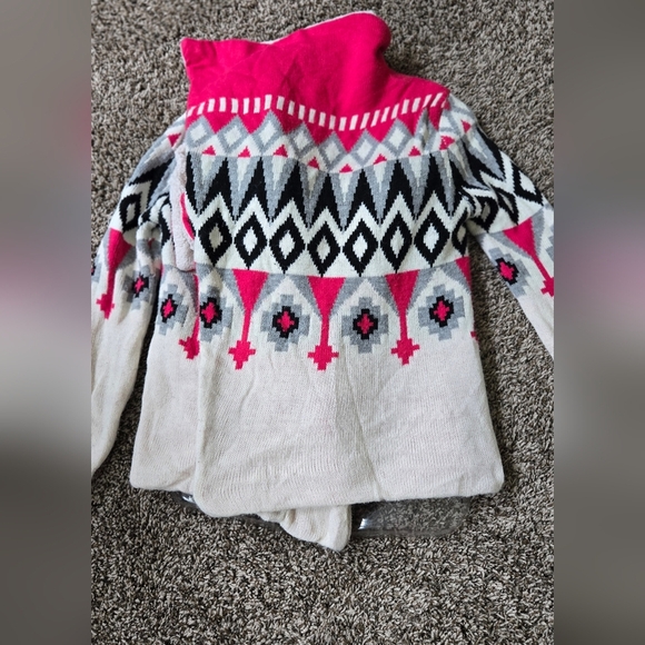 Love By Design Open Cardigan Sweater Sherpa Off White Pink Black Southwestern - Picture 2 of 5